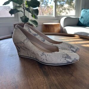 Cole Haan Snakeskin Pattern Wedges - Gray and Cream